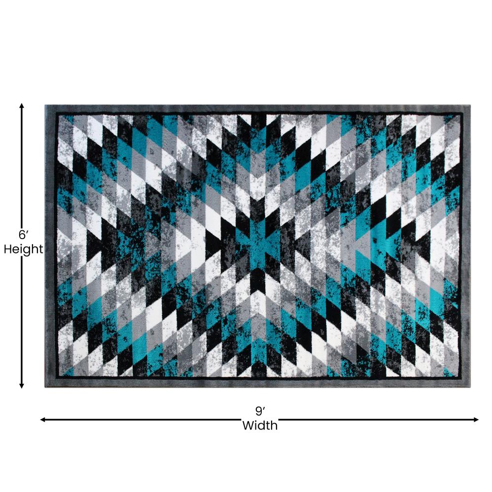 Southwestern 6' x 9' Turquoise Area Rug - Olefin Rug with Jute Backing - Flash Furniture