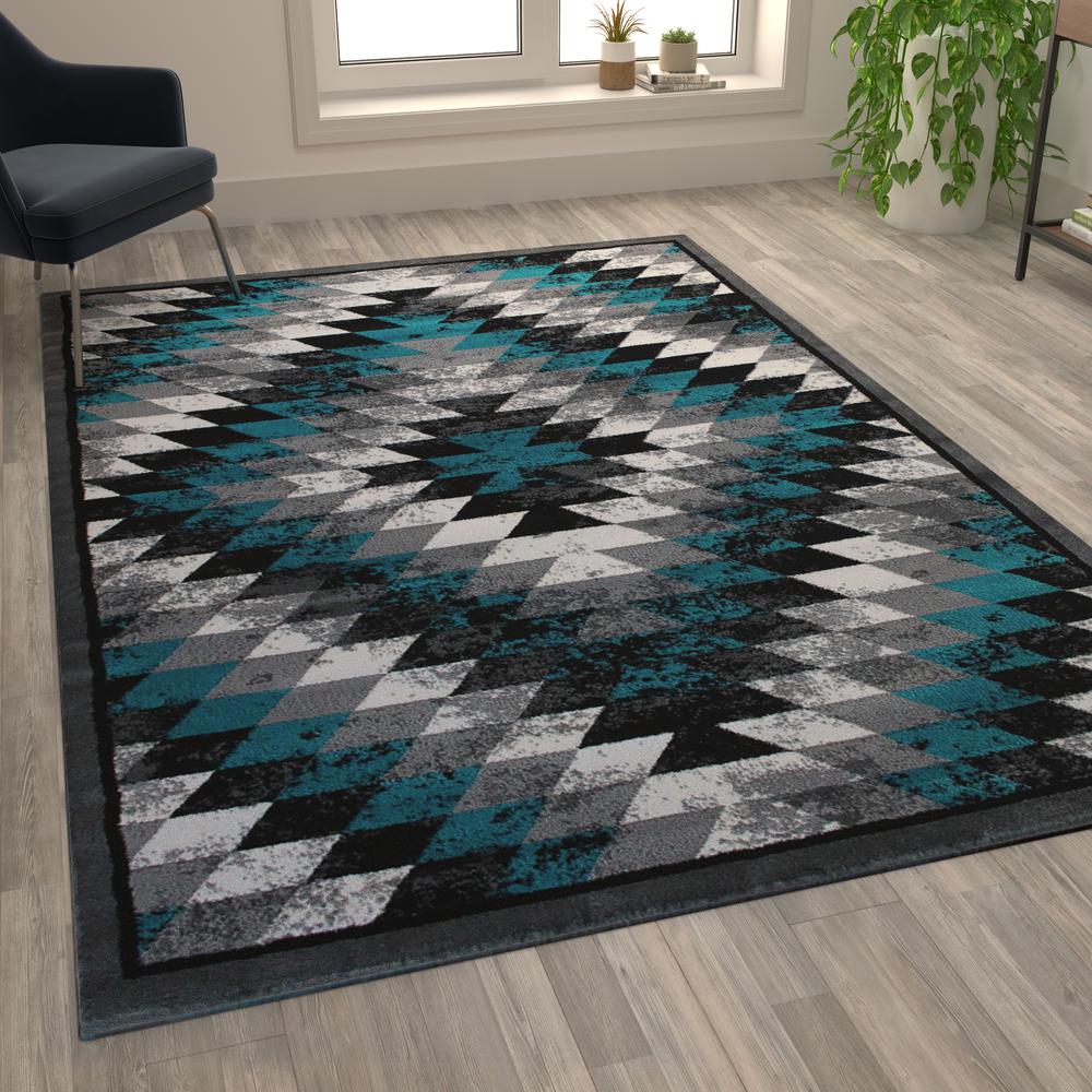 Southwestern 6' x 9' Turquoise Area Rug - Olefin Rug with Jute Backing - Flash Furniture