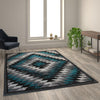 Southwestern 6' x 9' Turquoise Area Rug - Olefin Rug with Jute Backing - Flash Furniture