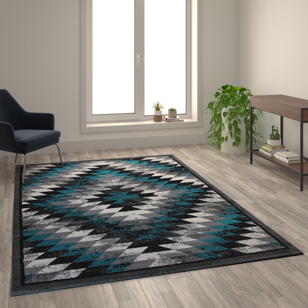 Southwestern 6' x 9' Turquoise Area Rug - Olefin Rug with Jute Backing - Flash Furniture