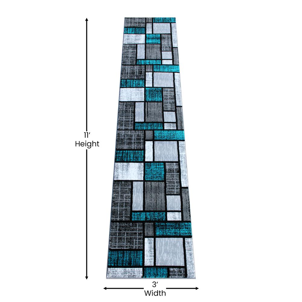 2' x 11' Turquoise Color Bricked Olefin Area Rug - Flash Furniture