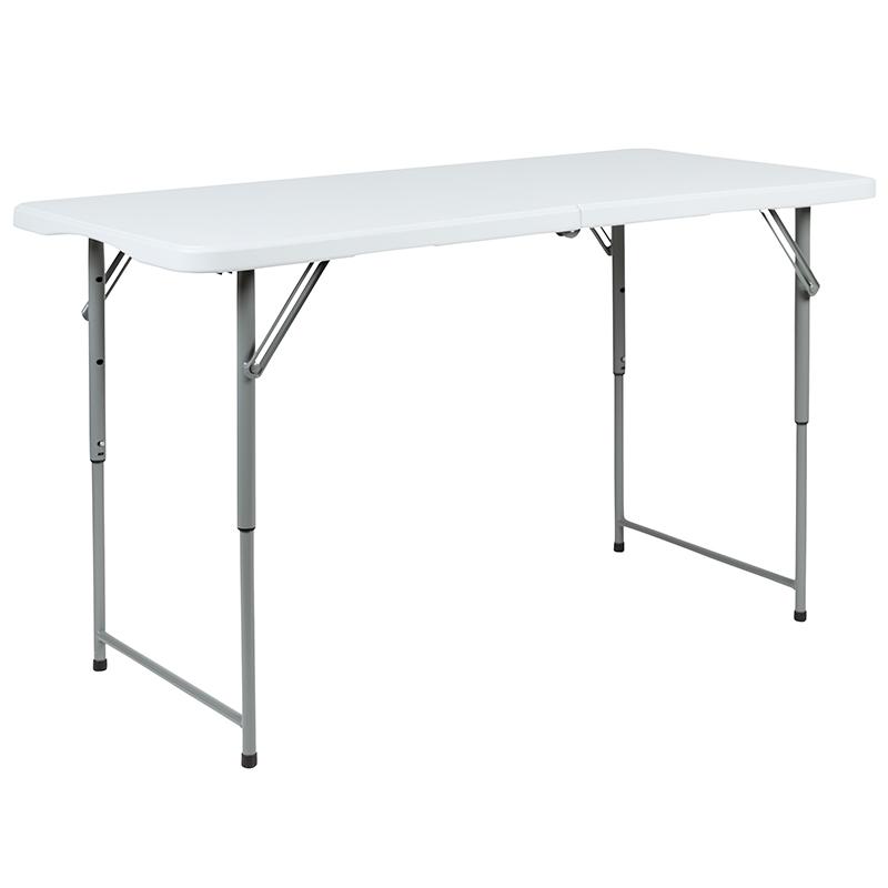 4-Foot Height Adjustable Bi-Fold Granite White Plastic Folding Table - Flash Furniture