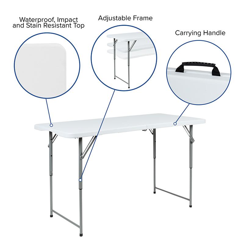 4-Foot Height Adjustable Bi-Fold Granite White Plastic Folding Table - Flash Furniture