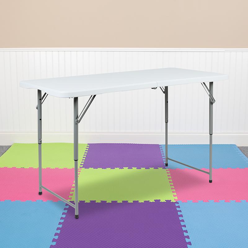4-Foot Height Adjustable Bi-Fold Granite White Plastic Folding Table - Flash Furniture