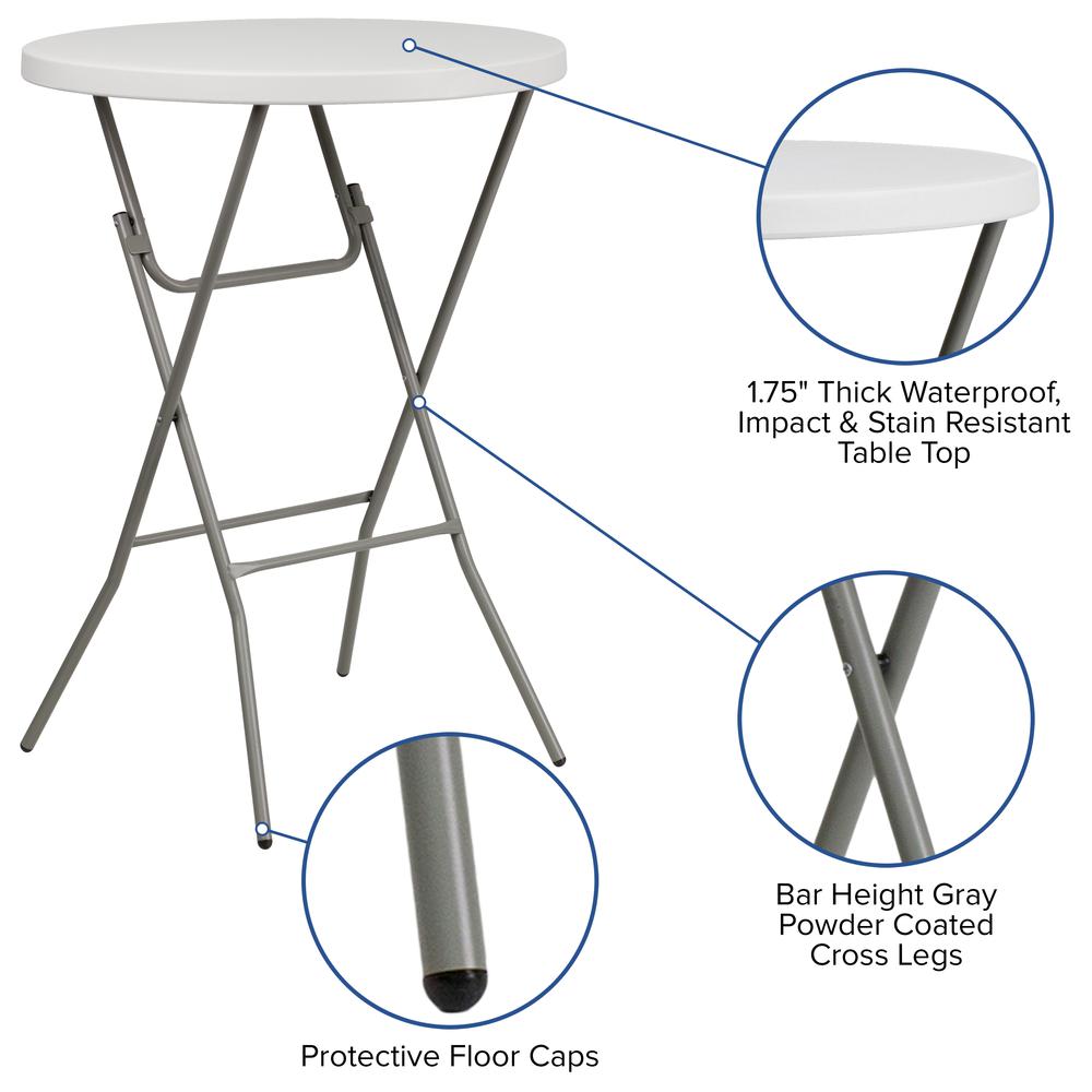 2.63-Foot Round Granite White Plastic Bar Height Folding Table - Flash Furniture