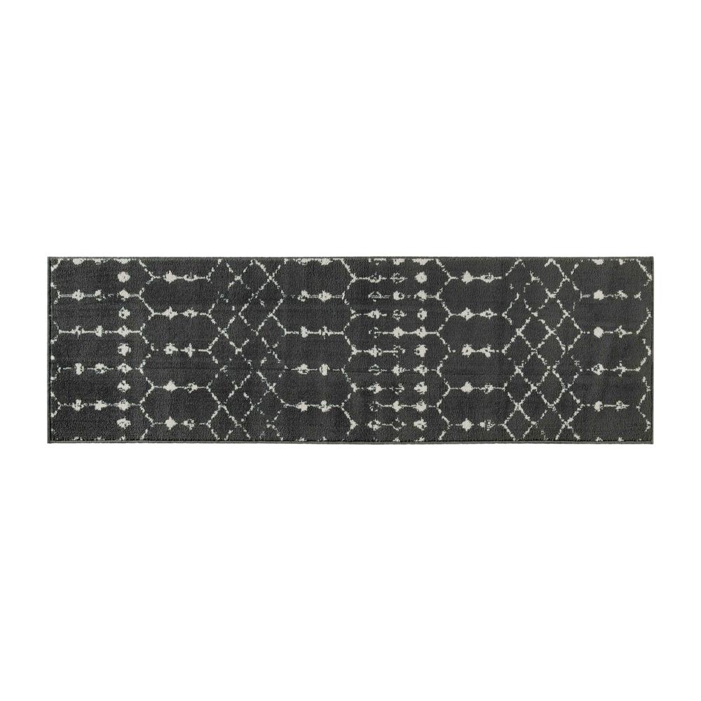 Geometric Bohemian Low Pile Rug - 2' x 6' - Dark Gray/Ivory Polyester - Flash Furniture