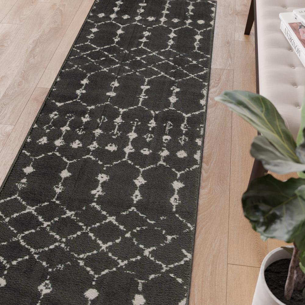 Geometric Bohemian Low Pile Rug - 2' x 6' - Dark Gray/Ivory Polyester - Flash Furniture