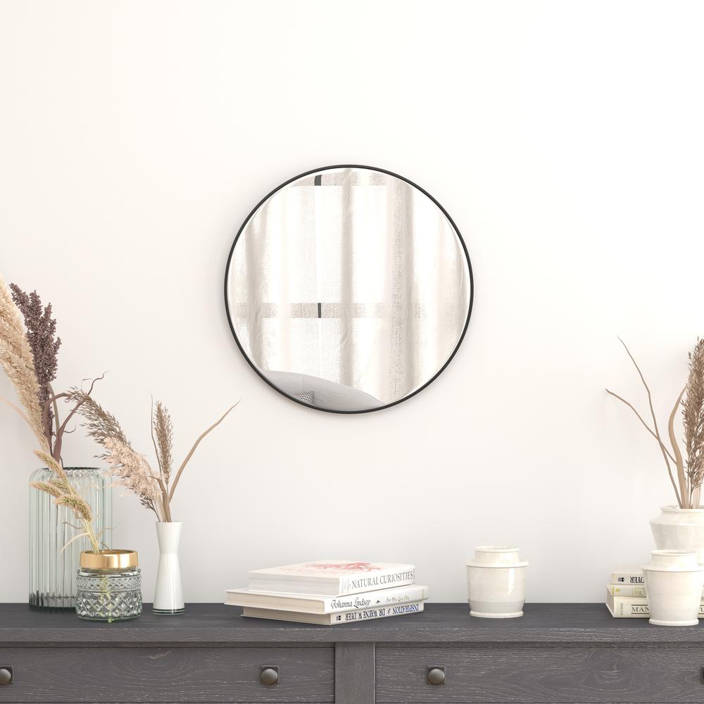 20'' Round Black Metal Framed Wall Mirror - Flash Furniture