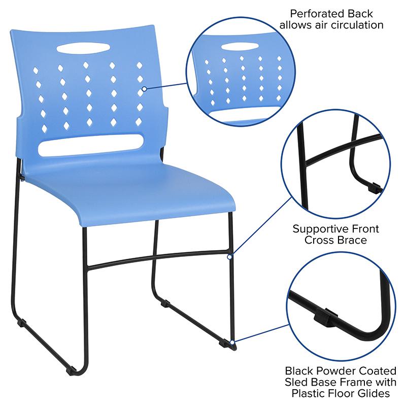 881 lb. Capacity Blue Sled Base Stack Chair with Air-Vent Back - Flash Furniture