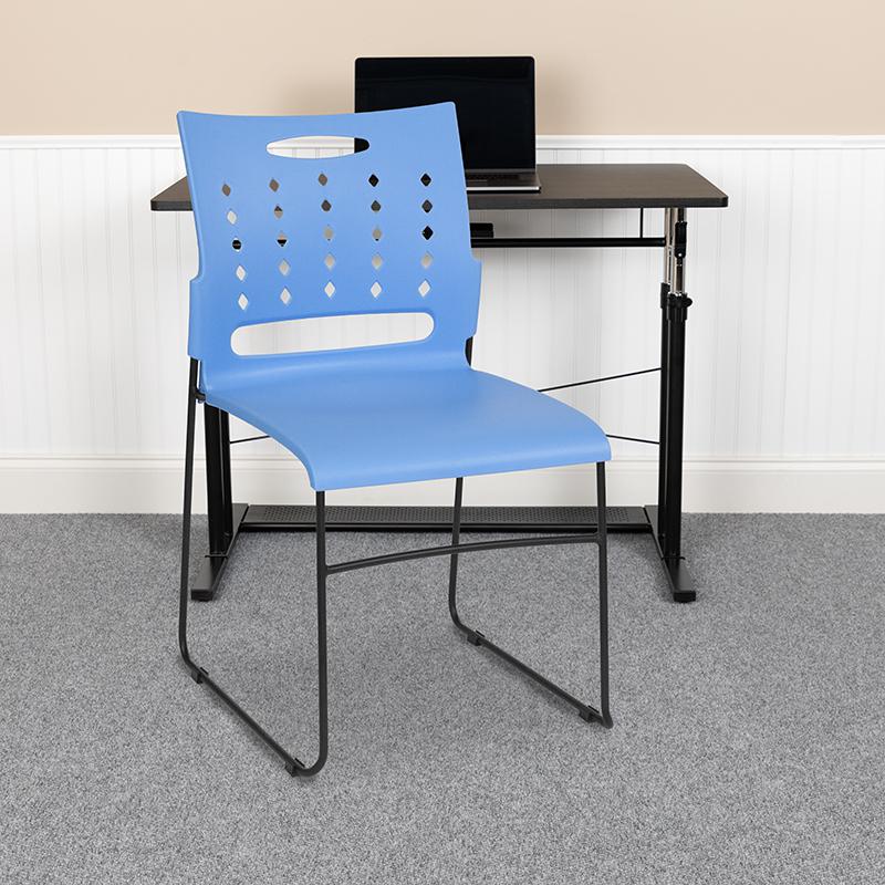 881 lb. Capacity Blue Sled Base Stack Chair with Air-Vent Back - Flash Furniture