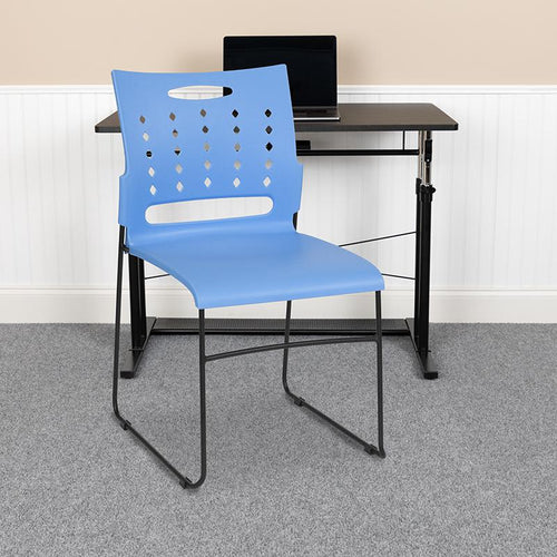 881 lb. Capacity Blue Sled Base Stack Chair with Air-Vent Back - Flash Furniture