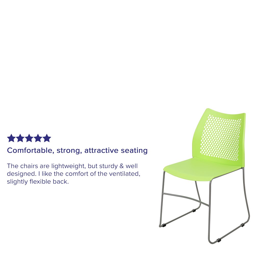 Green Stack Chair with Air-Vent Back and Gray Powder Coated Sled Base - Flash Furniture