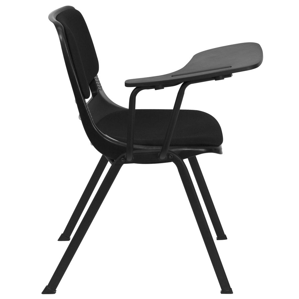Black Padded Ergonomic Shell Chair with Right Handed Flip-Up Tablet Arm - Flash Furniture
