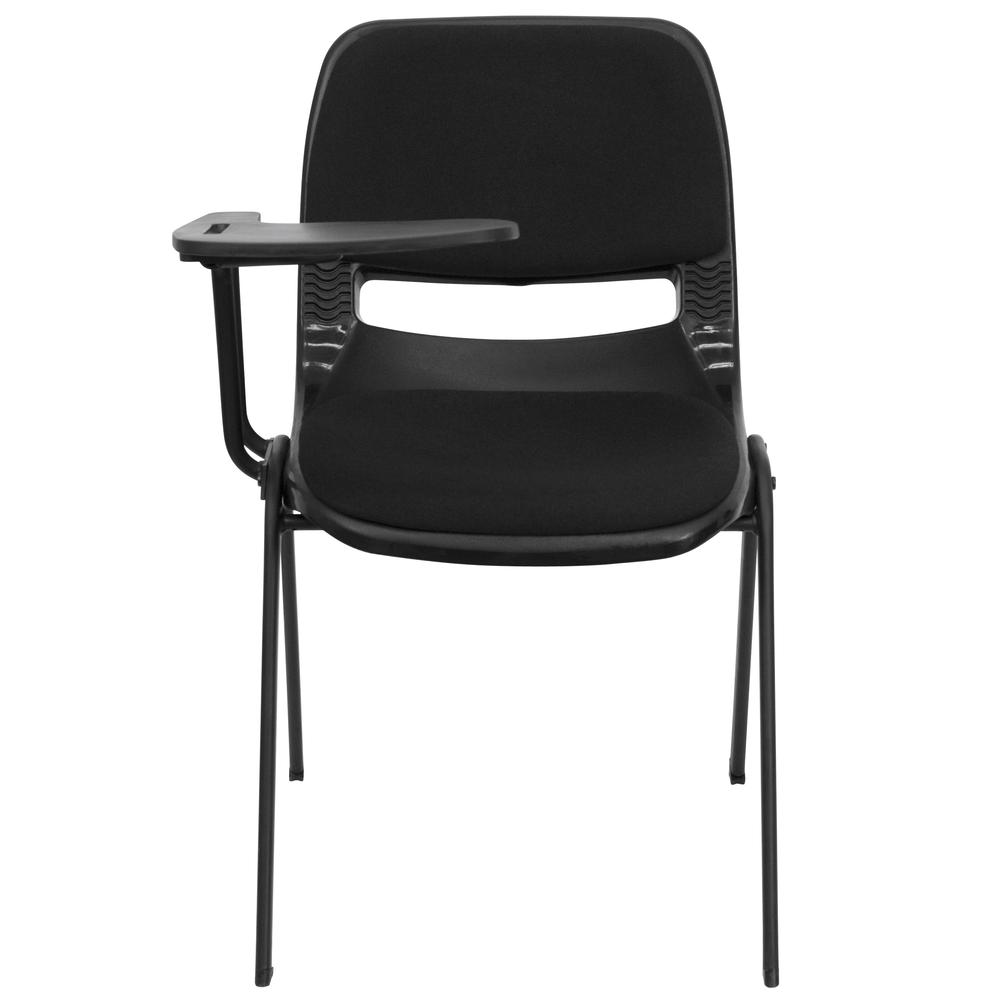 Black Padded Ergonomic Shell Chair with Right Handed Flip-Up Tablet Arm - Flash Furniture