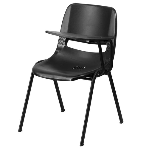 Black Ergonomic Shell Chair with Left Handed Flip-Up Tablet Arm - Flash Furniture