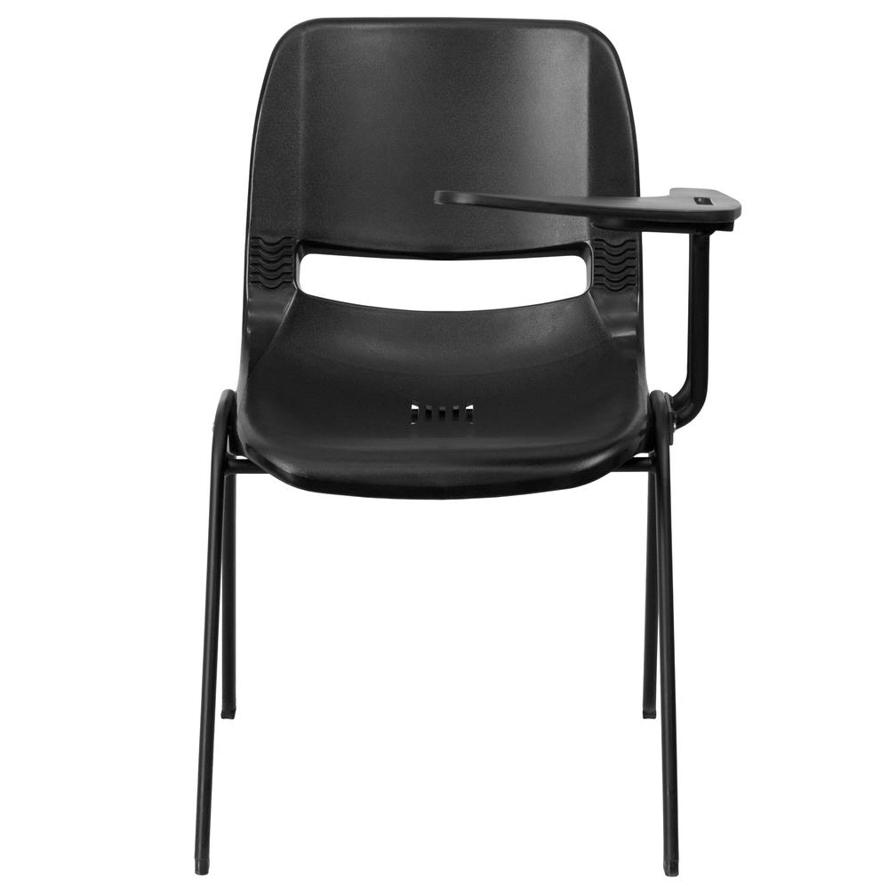 Black Ergonomic Shell Chair with Left Handed Flip-Up Tablet Arm - Flash Furniture