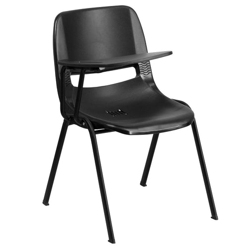 Black Ergonomic Shell Chair with Right Handed Flip-Up Tablet Arm - Flash Furniture
