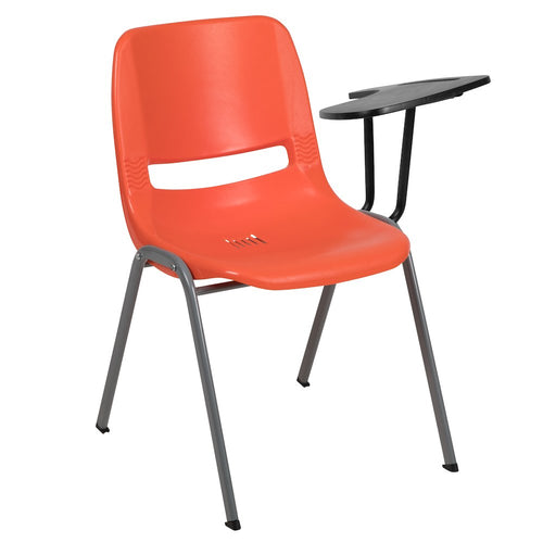Orange Ergonomic Shell Chair with Left Handed Flip-Up Tablet Arm - Flash Furniture