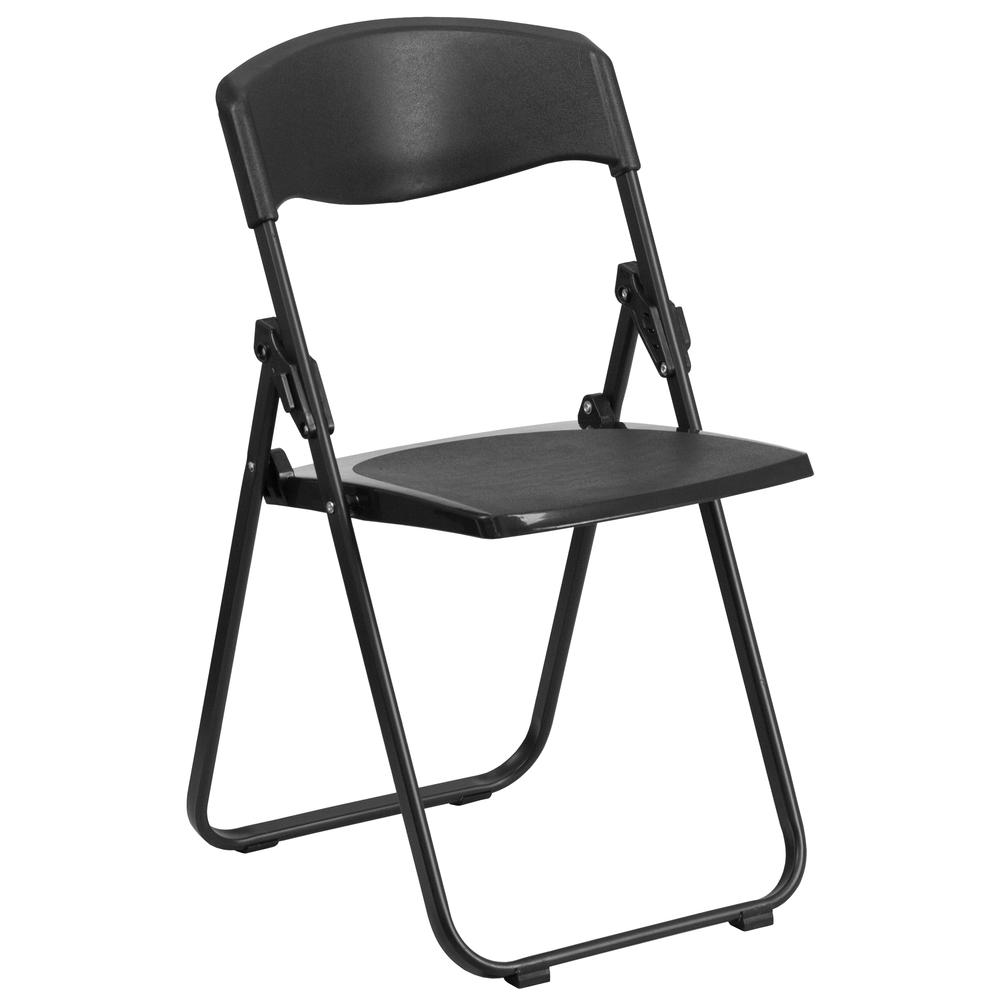 HERCULES Series 500 lb. Capacity Heavy Duty Black Plastic Folding Chair with Built-in Ganging Brackets - Flash Furniture