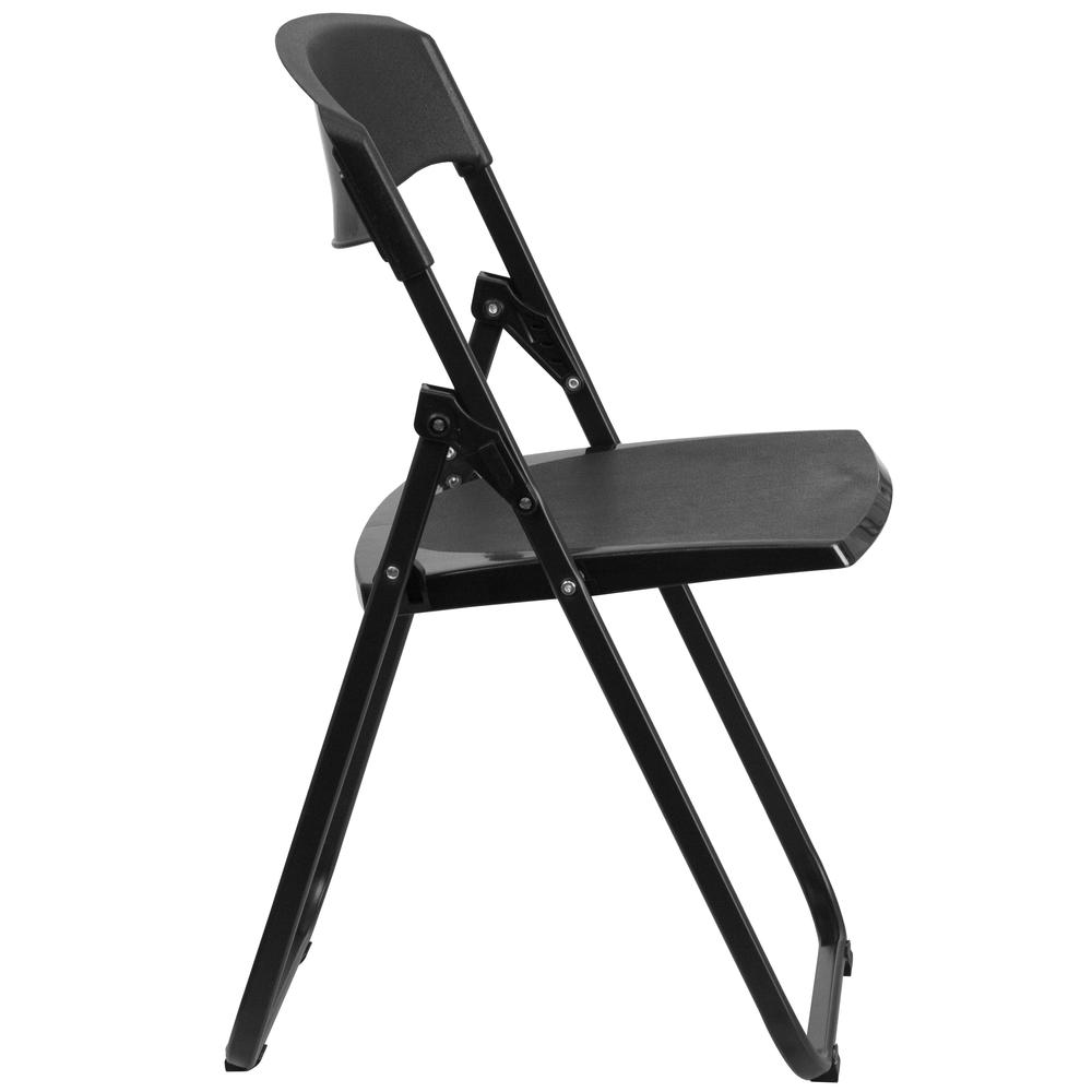 HERCULES Series 500 lb. Capacity Heavy Duty Black Plastic Folding Chair with Built-in Ganging Brackets - Flash Furniture
