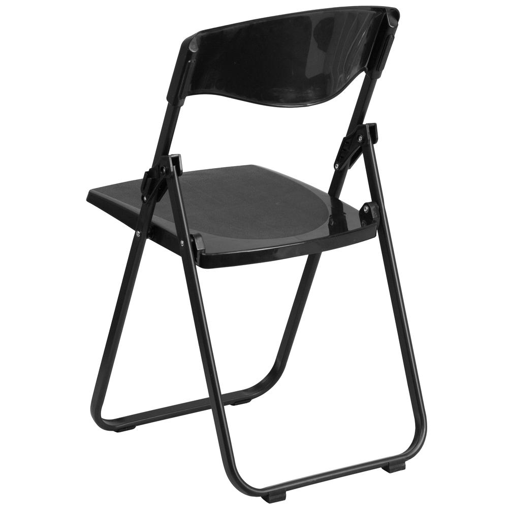 HERCULES Series 500 lb. Capacity Heavy Duty Black Plastic Folding Chair with Built-in Ganging Brackets - Flash Furniture