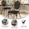 Bistro Stacking Chair, Black Textilene and Bamboo Print Aluminum Frame, Natural - Flash Furniture