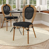 Bistro Stacking Chair, Black Textilene and Bamboo Print Aluminum Frame, Natural - Flash Furniture