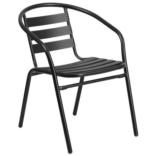 Black Metal Restaurant Stack Chair with Aluminum Slats - Flash Furniture