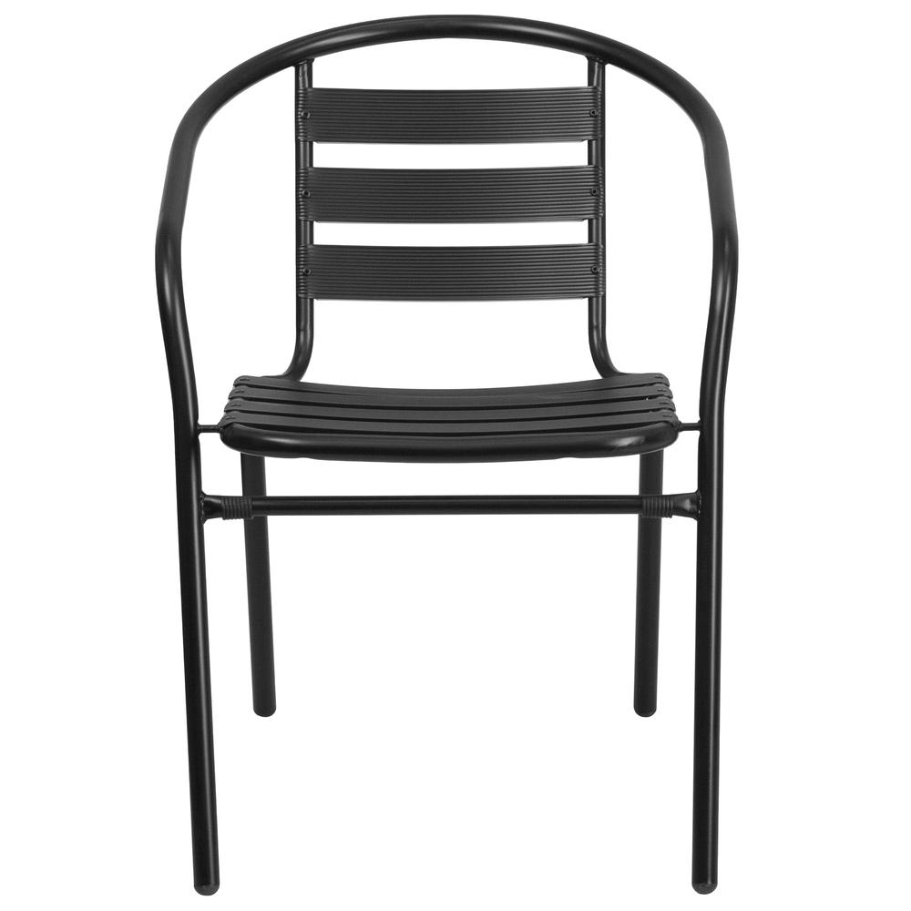 Black Metal Restaurant Stack Chair with Aluminum Slats - Flash Furniture