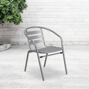 Silver Metal Restaurant Stack Chair with Aluminum Slats - Flash Furniture