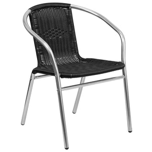 Commercial Aluminum and Black Rattan Indoor-Outdoor Restaurant Stack Chair - Flash Furniture