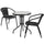 23.75'' Round Glass Metal Table with 2 Black Rattan Stack Chairs - Flash Furniture