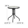23.75'' Round Glass Metal Table with 2 Black Rattan Stack Chairs - Flash Furniture
