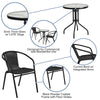 23.75'' Round Glass Metal Table with 2 Black Rattan Stack Chairs - Flash Furniture