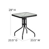 23.5'' Square Glass Metal Table with 2 Black Metal Aluminum Slat Stack Chairs - Flash Furniture