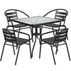 31.5'' Square Glass Metal Table with 4 Black Metal Aluminum Slat Stack Chairs - Flash Furniture