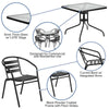 31.5'' Square Glass Metal Table with 4 Black Metal Aluminum Slat Stack Chairs - Flash Furniture