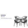 31.5'' Square Glass Metal Table with 4 Black Metal Aluminum Slat Stack Chairs - Flash Furniture