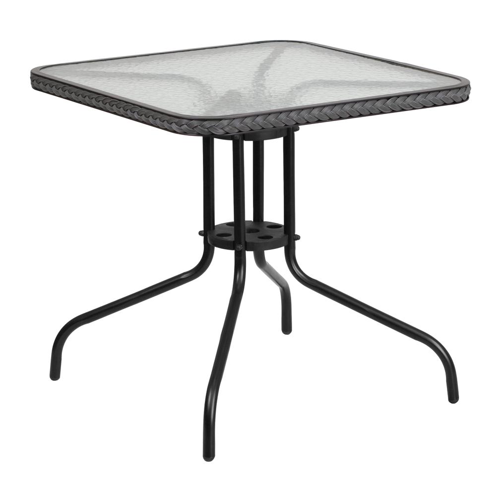 28'' Square Tempered Glass Metal Table with Gray Rattan Edging - Flash Furniture