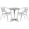 23.5'' Round Aluminum Indoor-Outdoor Table Set with 2 Slat Back Chairs - Flash Furniture