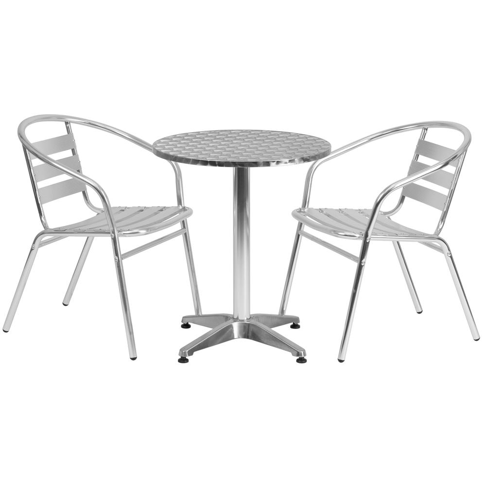 23.5'' Round Aluminum Indoor-Outdoor Table Set with 2 Slat Back Chairs - Flash Furniture