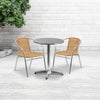 23.5'' Round Aluminum Indoor-Outdoor Table Set with 2 Beige Rattan Chairs - Flash Furniture