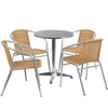 23.5'' Round Aluminum Indoor-Outdoor Table Set with 4 Beige Rattan Chairs - Flash Furniture