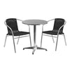 23.5'' Round Aluminum Indoor-Outdoor Table Set with 2 Black Rattan Chairs - Flash Furniture