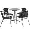 23.5'' Round Aluminum Indoor-Outdoor Table Set with 4 Black Rattan Chairs - Flash Furniture