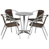 23.5'' Round Aluminum Indoor-Outdoor Table Set with 4 Dark Brown Rattan Chairs - Flash Furniture