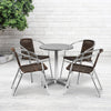 23.5'' Round Aluminum Indoor-Outdoor Table Set with 4 Dark Brown Rattan Chairs - Flash Furniture