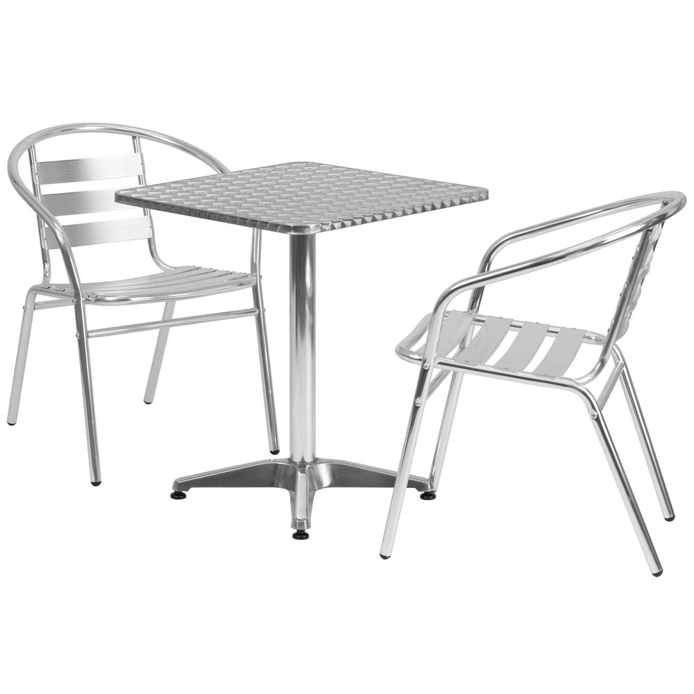 23.5'' Square Aluminum Indoor-Outdoor Table Set with 2 Slat Back Chairs - Flash Furniture
