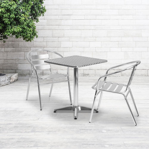 23.5'' Square Aluminum Indoor-Outdoor Table Set with 2 Slat Back Chairs - Flash Furniture