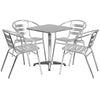 23.5'' Square Aluminum Indoor-Outdoor Table Set with 4 Slat Back Chairs - Flash Furniture